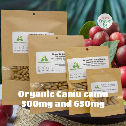 USDA Organic Camu Camu (Myrciaria dubia) 500mg and 650mg Vegetarian Capsules, Made Fresh to Order