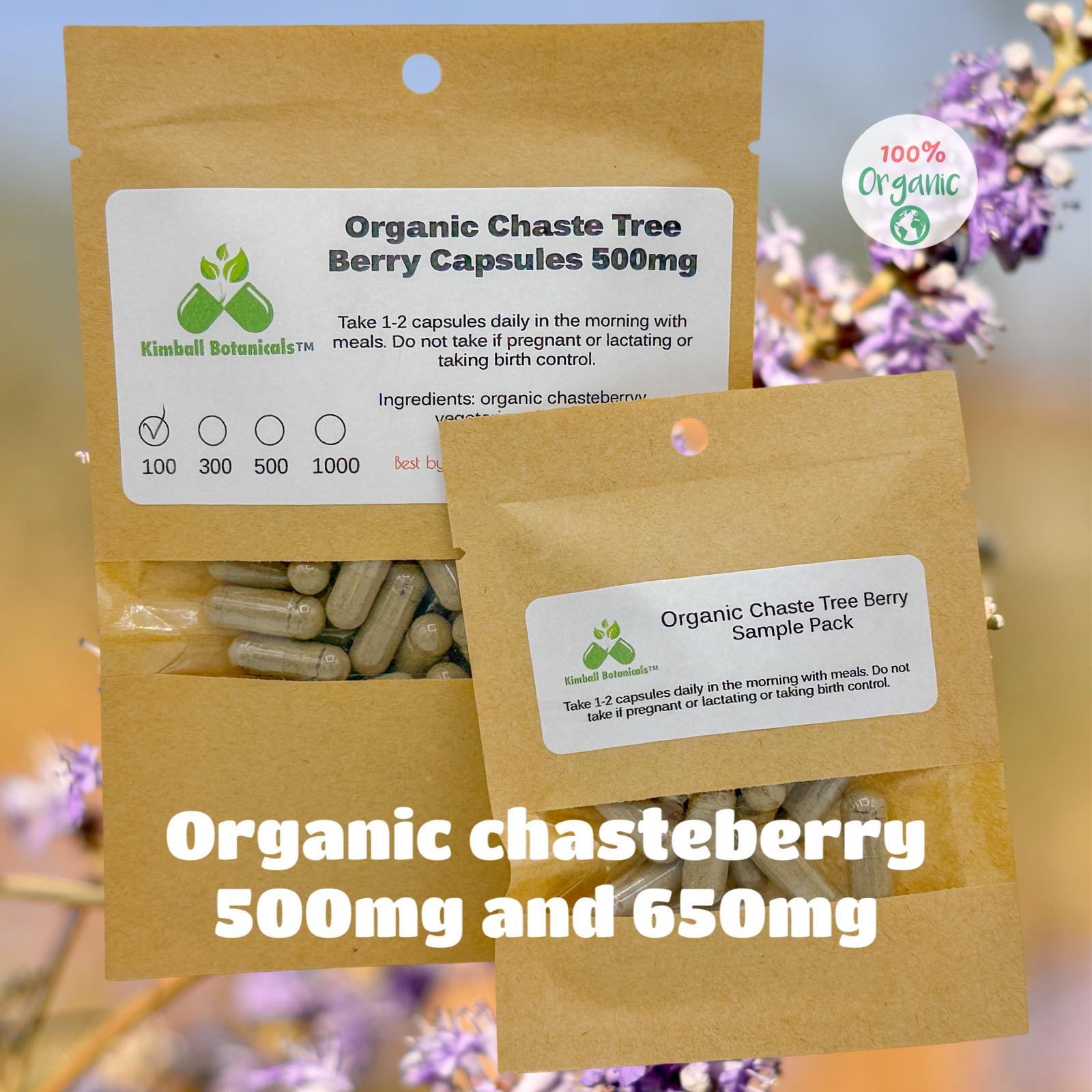 Organic Chaste Tree Berry (Vitex agnus-castus) 500mg and 650mg vegetarian capsules made fresh to order