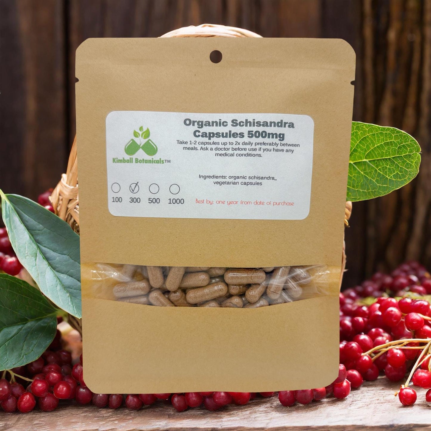 USDA Organic Schisandra Berry (Schisandra chinensis), 500mg or 650mg, vegetarian or pullulan capsules made fresh to order