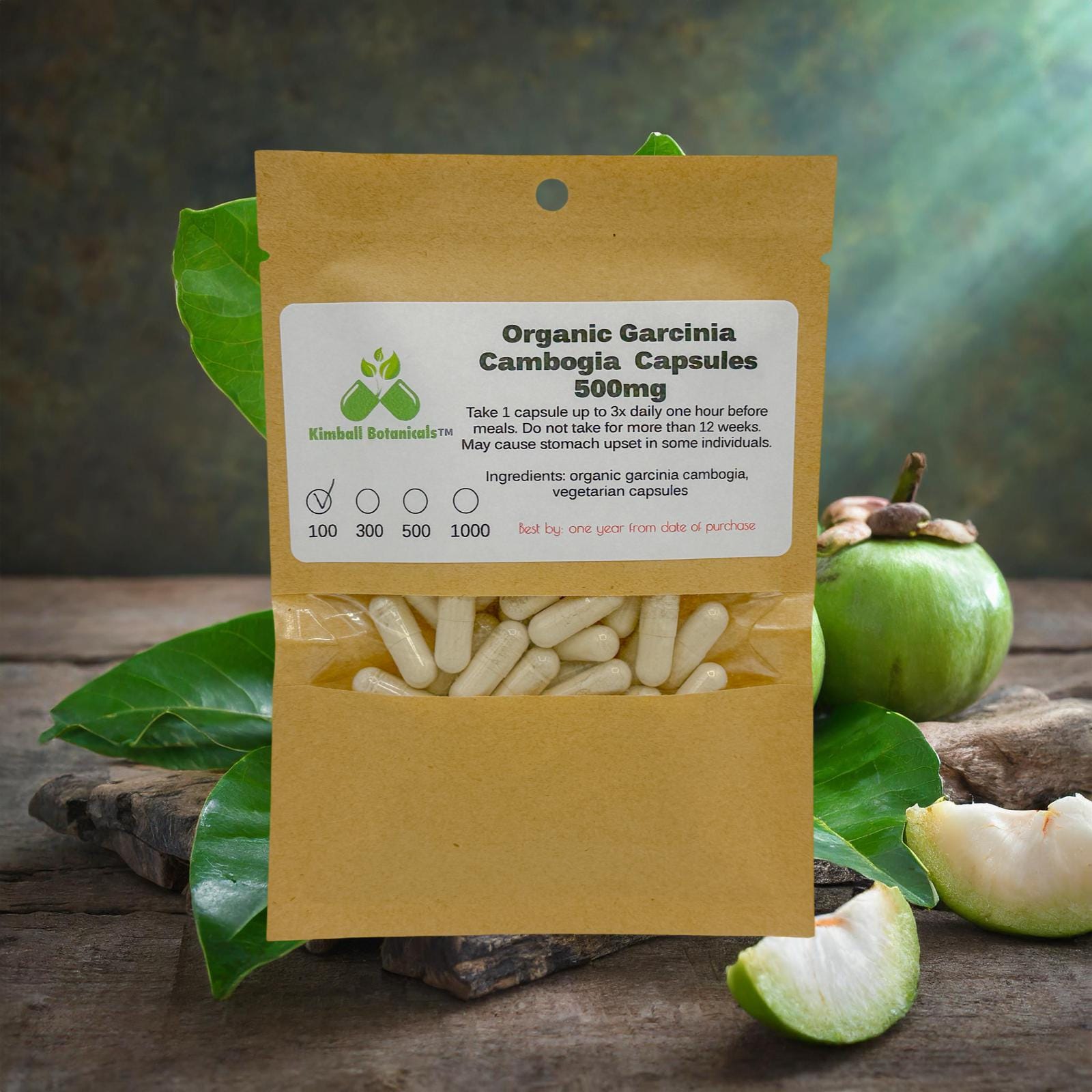 Organic Garcinia Cambogia (Garcinia gummi-gutta) 60% HCA 500mg or 650mg vegetarian capsules, made to order