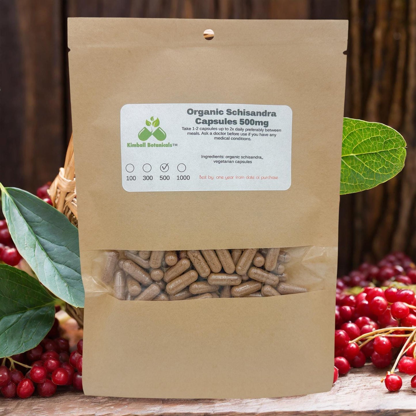 USDA Organic Schisandra Berry (Schisandra chinensis), 500mg or 650mg, vegetarian or pullulan capsules made fresh to order