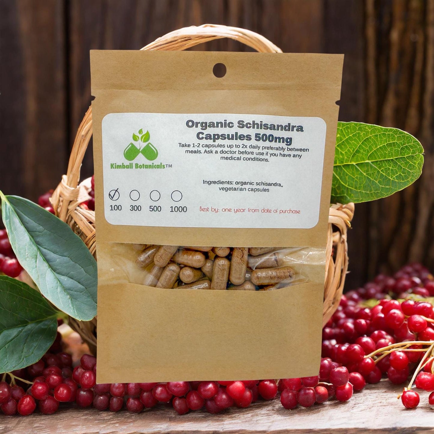 USDA Organic Schisandra Berry (Schisandra chinensis), 500mg or 650mg, vegetarian or pullulan capsules made fresh to order