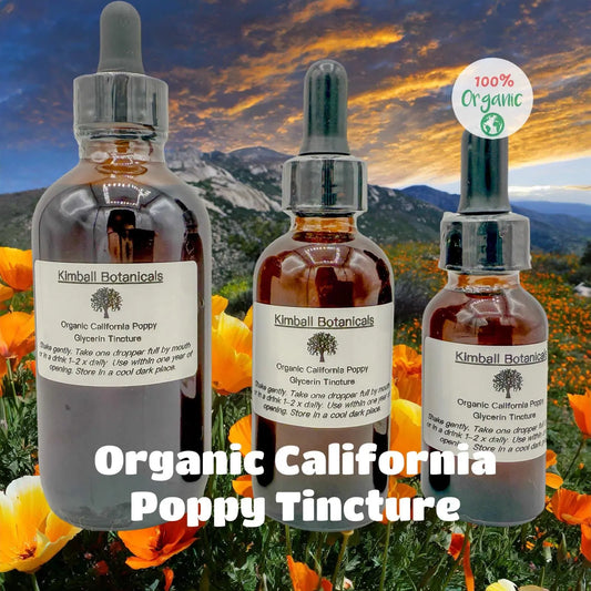 USDA Organic California Poppy (Eschscholzia californica) Glycerin Tincture sustainably harvested NON GMO - Kimball Botanicals LLC
