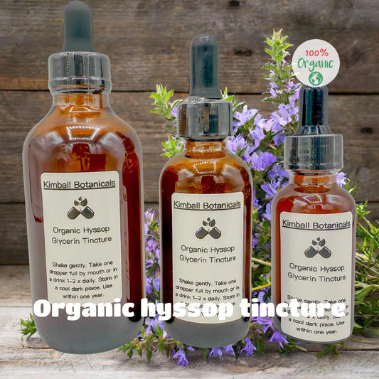 USDA Certified Organic Handcrafted Hyssop Vegetable Glycerin Tincture double extracted, sustainably harvested NON GMO - Kimball Botanicals LLC