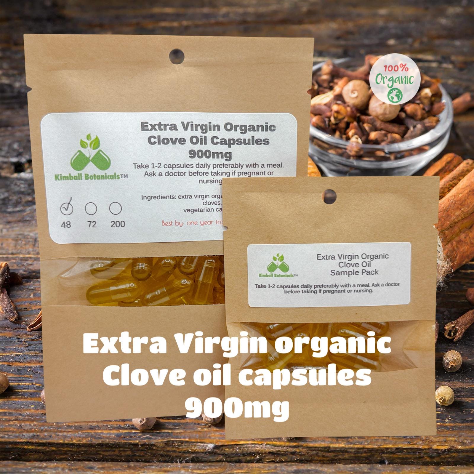 USDA Certified Extra Virgin Organic Clove Oil Capsules, 900mg vegetarian capsules made fresh to order with zero fillers