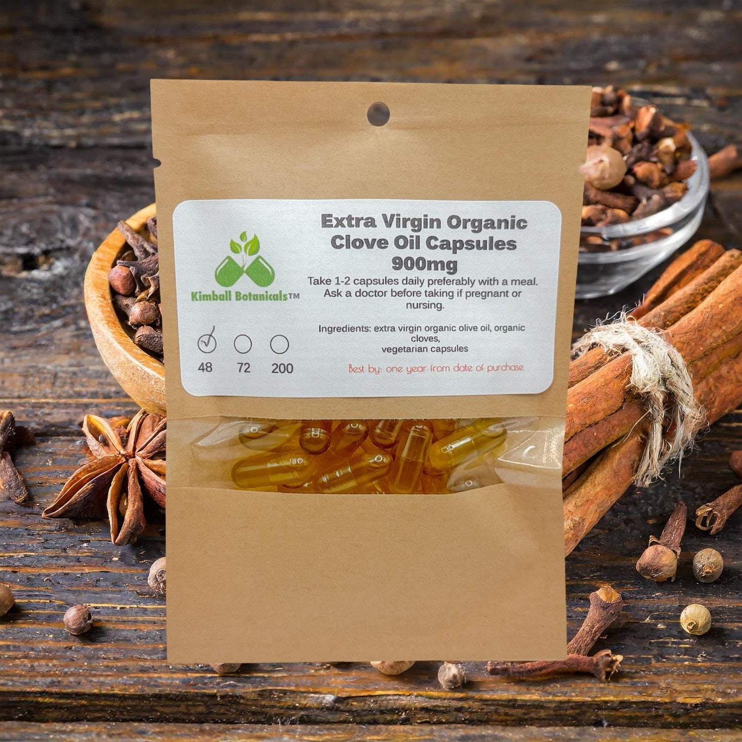 USDA Certified Extra Virgin Organic Clove Oil Capsules, 900mg vegetarian capsules made fresh to order with zero fillers