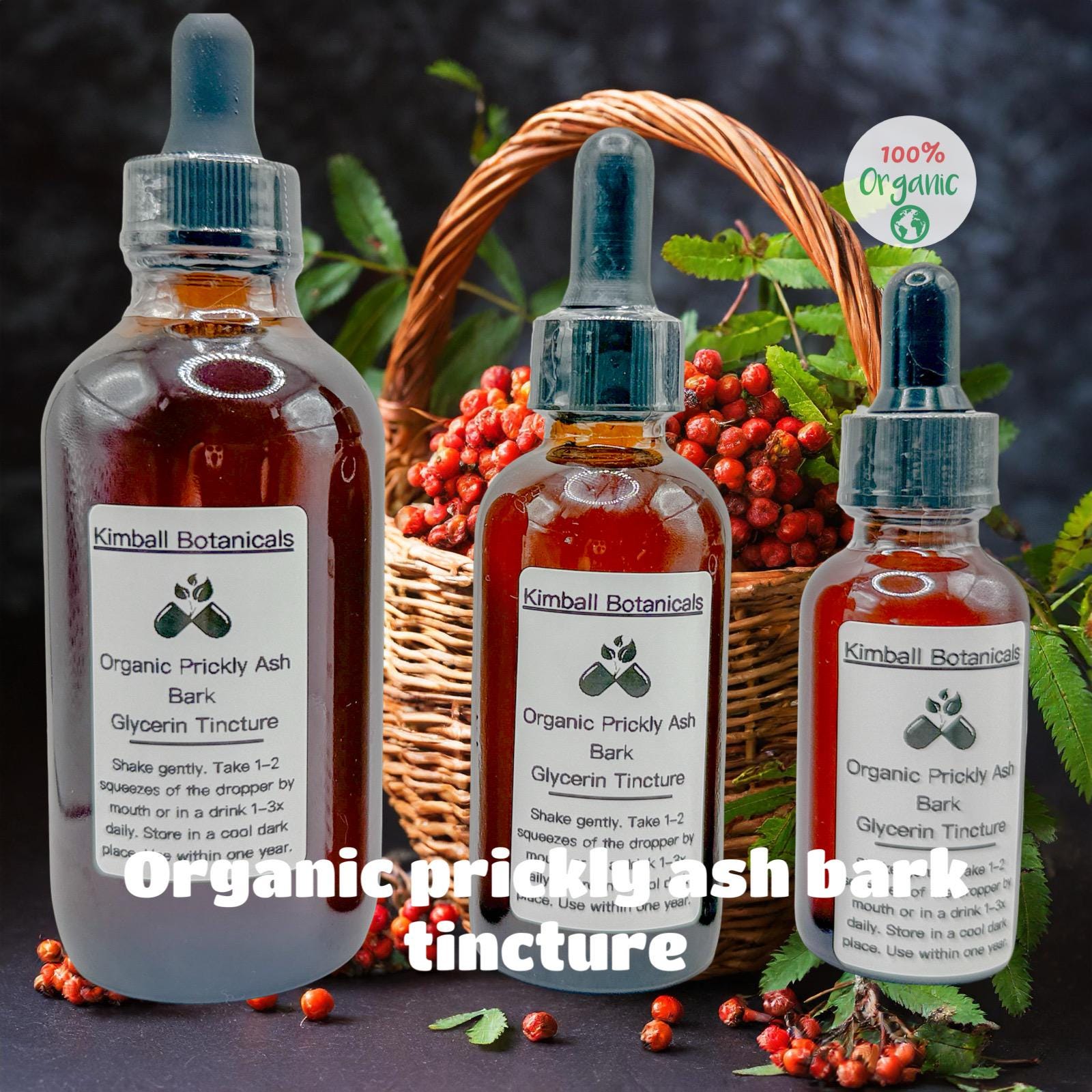 USDA Certified Organic Prickly Ash Bark Double Extracted Glycerin Tincture sustainably harvested NON GMO