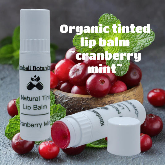 Organic All Natural Handcrafted Tinted and Flavored Lip Balm, "Cranberry Mint"