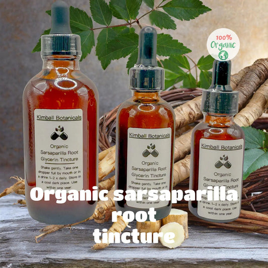 Certified Organic Sarsaparilla Root Glycerin Tincture Double Extracted sustainably harvested NON GMO - Kimball Botanicals LLC