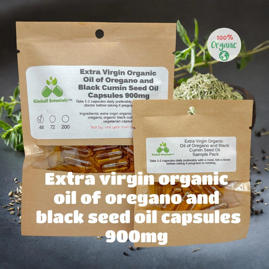 USDA Certified Organic Oil of Oregano and Black Seed Oil Capsules: Extra Virgin, 900mg, - Kimball Botanicals LLC