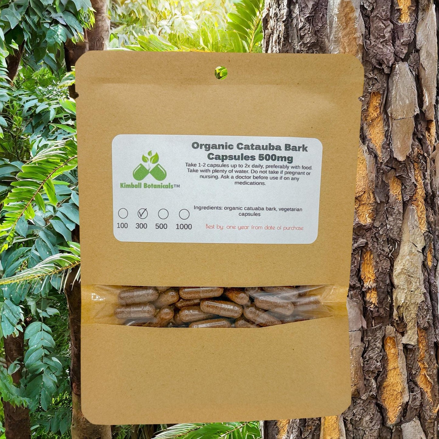 Organic Catuaba Bark (Erythroxylum catuaba) 500mg and 650mg vegetarian capsules made fresh to order