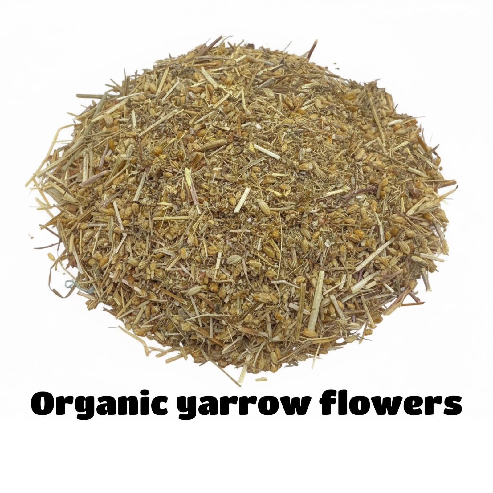 Organic Dried Yarrow (Achillea millefolium) Flowers and Stems, Cut and Sifted