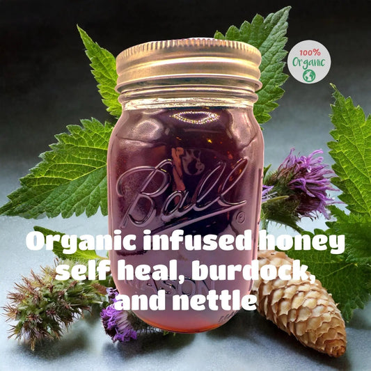 USDA Certified Organic Herbal Self Heal, Burdock, and Nettle Infused Wildflower Honey - Kimball Botanicals LLC