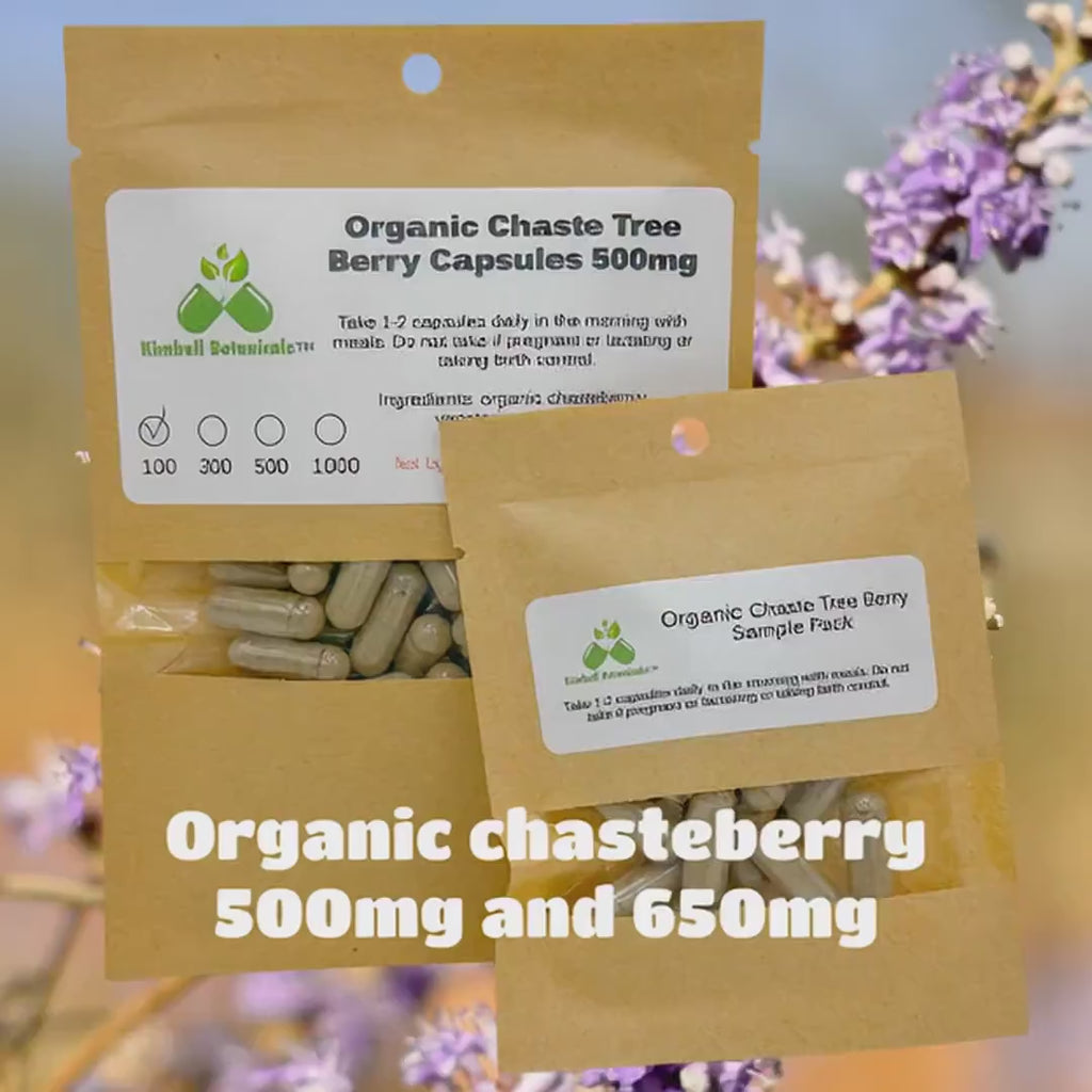 Organic Chaste Tree Berry (Vitex agnus-castus)  500mg and 650mg vegetarian capsules made fresh to order