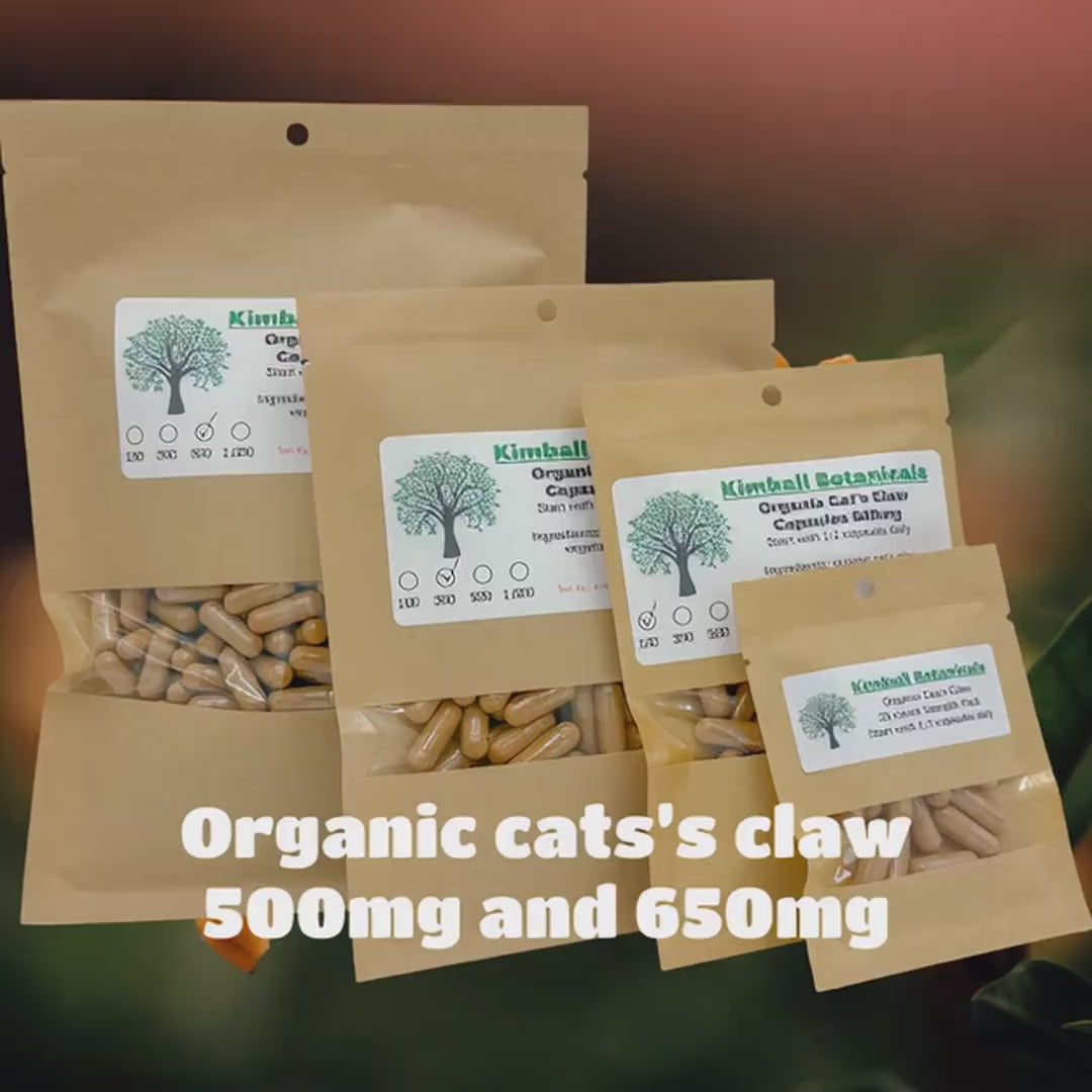 Organic Cats Claw (uncaria tomentosa) 500mg and 650mg Vegetarian or Pullulan Capsules, made fresh to order