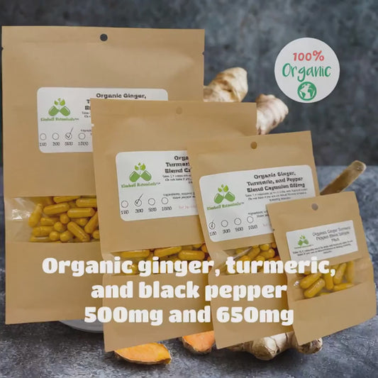 USDA Certified Organic Ginger, Turmeric Curcumin, 95% Black Pepper blend, 500mg and 650mg vegetarian capsules