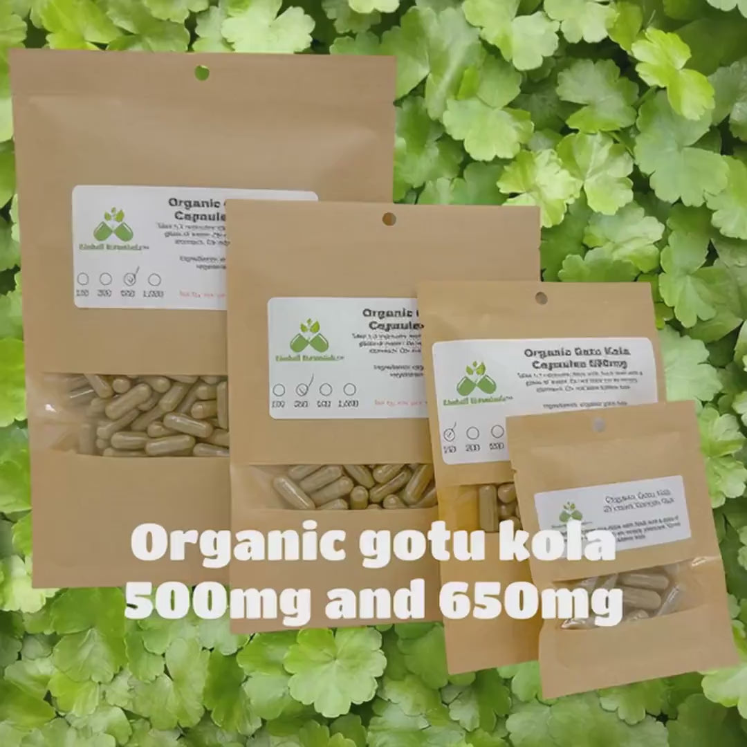 Organic Gotu Kola (Centella asiatica) 500mg and 650mg vegetarian capsules made fresh to order