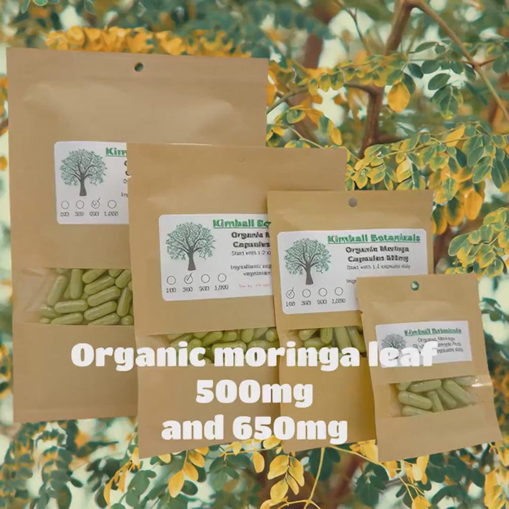 USDA Organic Moringa (Moringa oleifera) 500mg or 650mg, tincture or vegetarian or pullulan capsules, zero fillers or binders