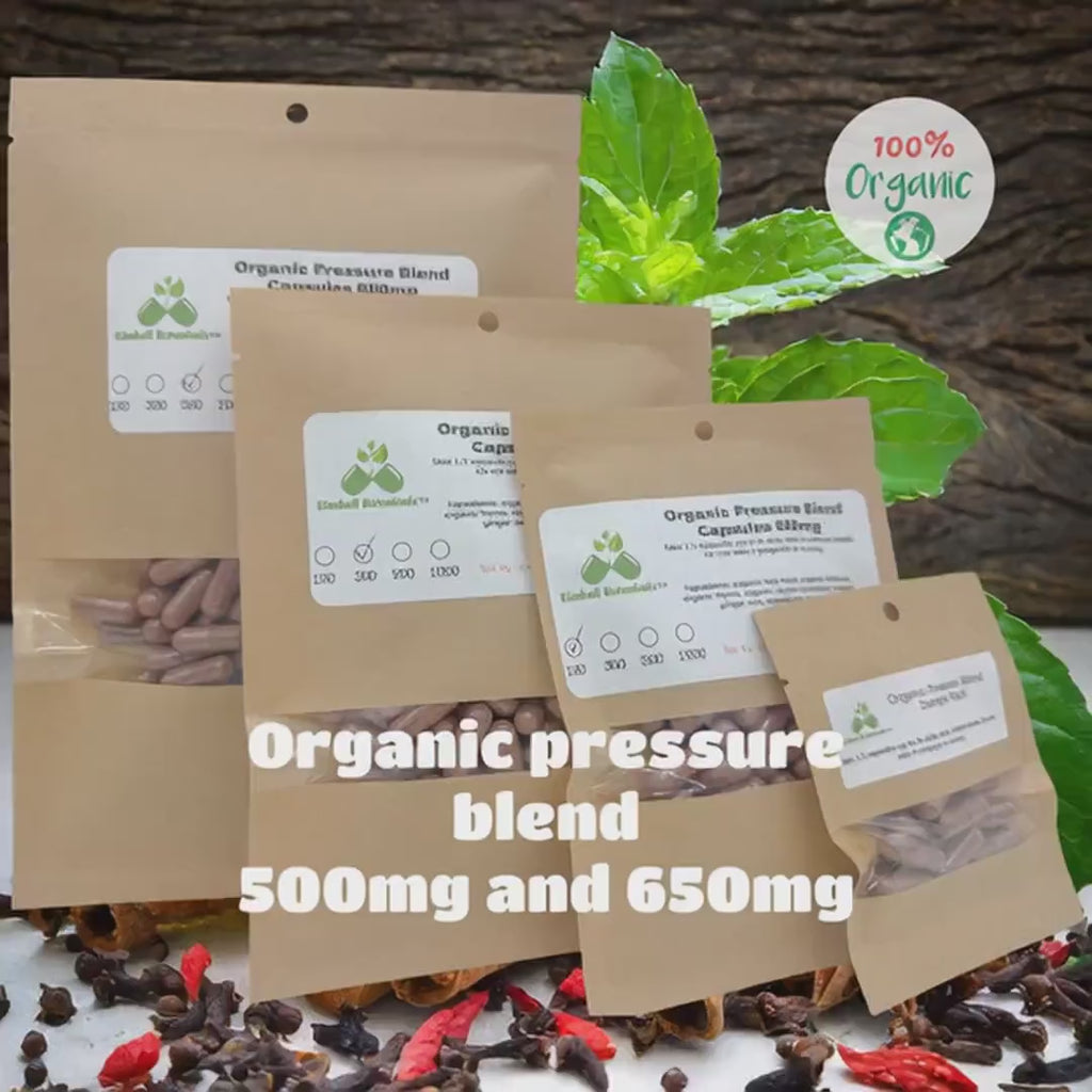 USDA Certified Organic Pressure Blend 500mg and 650mg vegetarian or pullulan capsules, made fresh to order