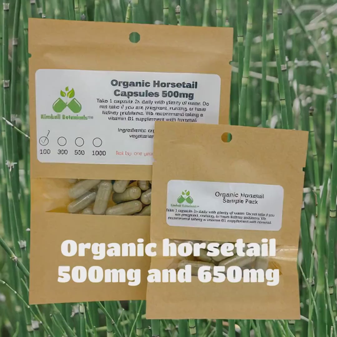 Organic Horsetail (Equisetum arvense) 500mg or 650mg vegetarian or pullulan capsules made fresh to order