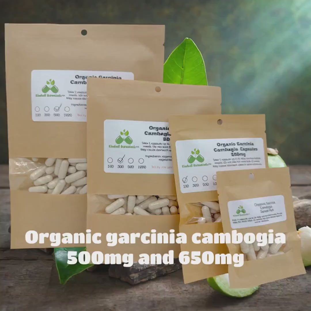 Organic Garcinia Cambogia (Garcinia gummi-gutta) 60% HCA 500mg or 650mg vegetarian capsules, made to order