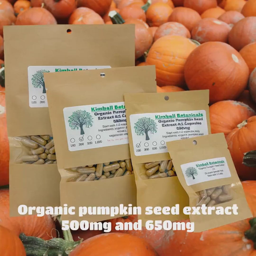 Organic Pumpkin Seed 4:1 Extract (cucurbita pepo) 500mg or 650mg vegetarian or pullulan capsules made fresh to order
