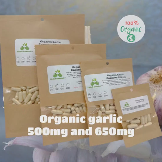 USDA Certified Organic Garlic, 500mg and 650mg vegetarian capsules, made with zero fillers