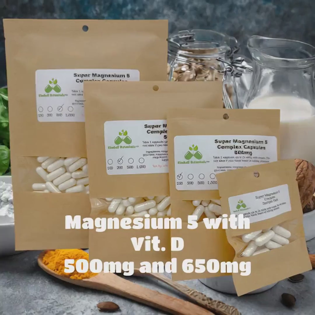 Super Magnesium 5 with Vitamin D3, 500mg or 650mg vegetarian or pullulan capsules made fresh to order