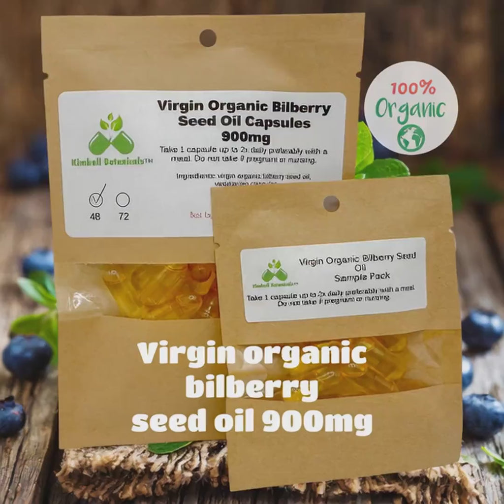 USDA Certified Virgin Organic Bilberry Seed Oil Capsules, 900mg vegetarian capsules made fresh to order with zero fillers