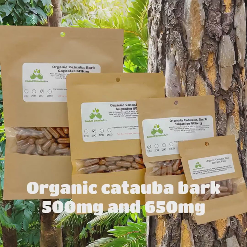 Organic Catuaba Bark (Erythroxylum catuaba) 500mg and 650mg vegetarian capsules made fresh to order