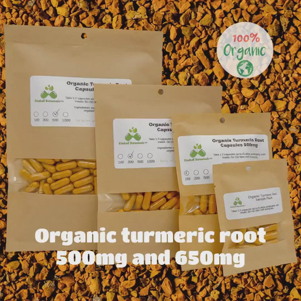 USDA Organic Turmeric Root (Curcuma longa) Curcumin, vegetarian or pullulan capsules 500mg and 650mg, made fresh to order