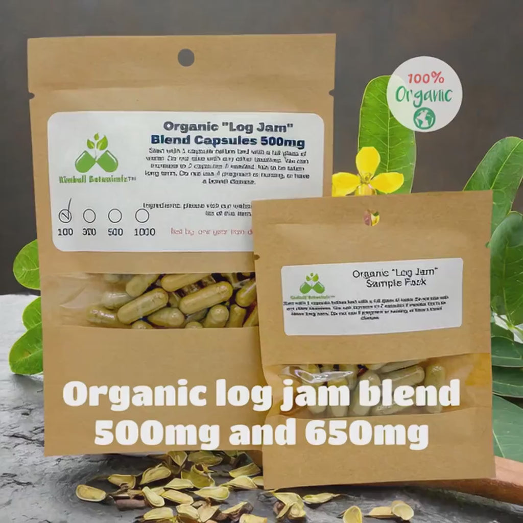 Organic Herbal Log Jam Blend, 500mg or 650mg vegetarian pullulan capsules, made fresh to order