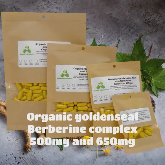 Organic Goldenseal Root and Berberine (Hydrastis canadensis) 500mg and 650mg vegetarian or pullulan capsules, made fresh to order
