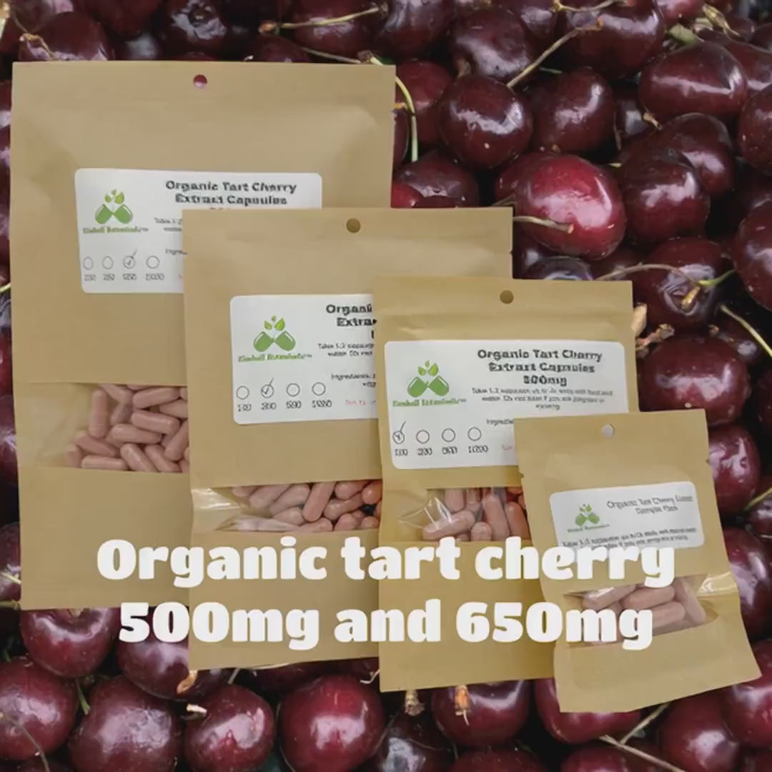 Organic Tart Cherry Extract (Prunus cerasus) capsules 500mg and 650mg vegetarian or pullulan capsules, made fresh to order