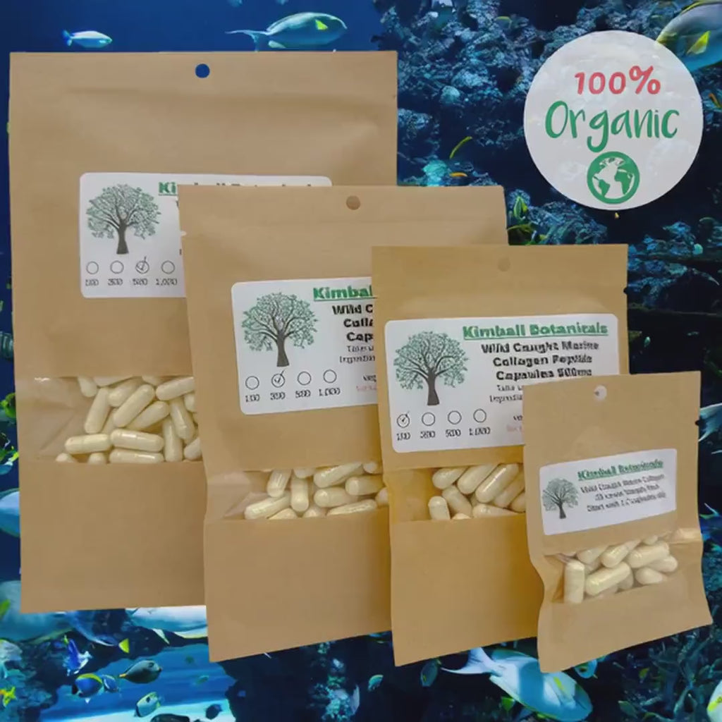 Wild Caught Marine Fish Collagen Peptides 500mg and 650mg pullulan or veggie capsules, made fresh to order