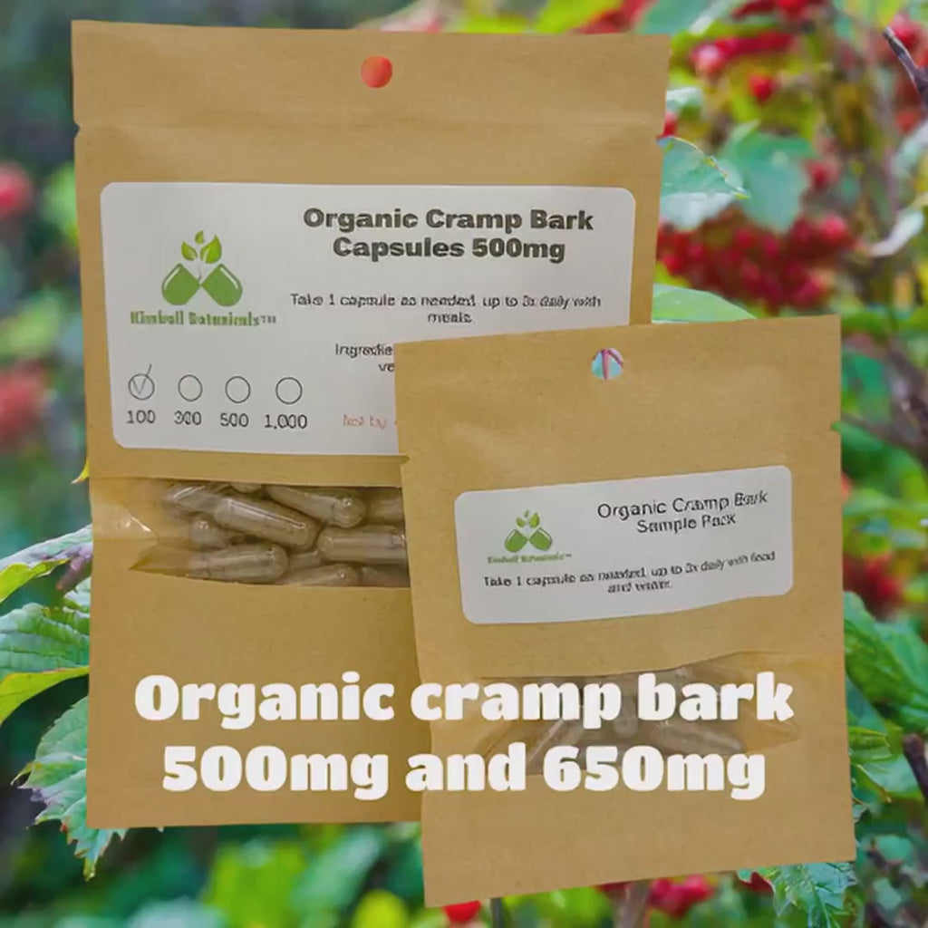 Organic Cramp Bark (Viburnum opulus) 500mg and 650mg vegetarian capsules made fresh to order