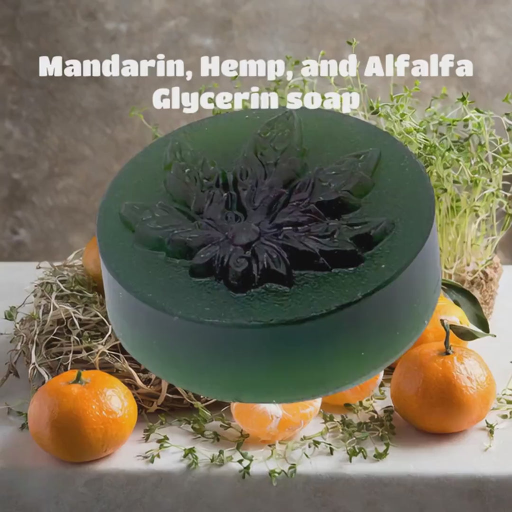 Natural Handmade Herbal Hemp Mandarin Alfala Glycerin Soap, hemp and citrus scent, 3.2oz bar