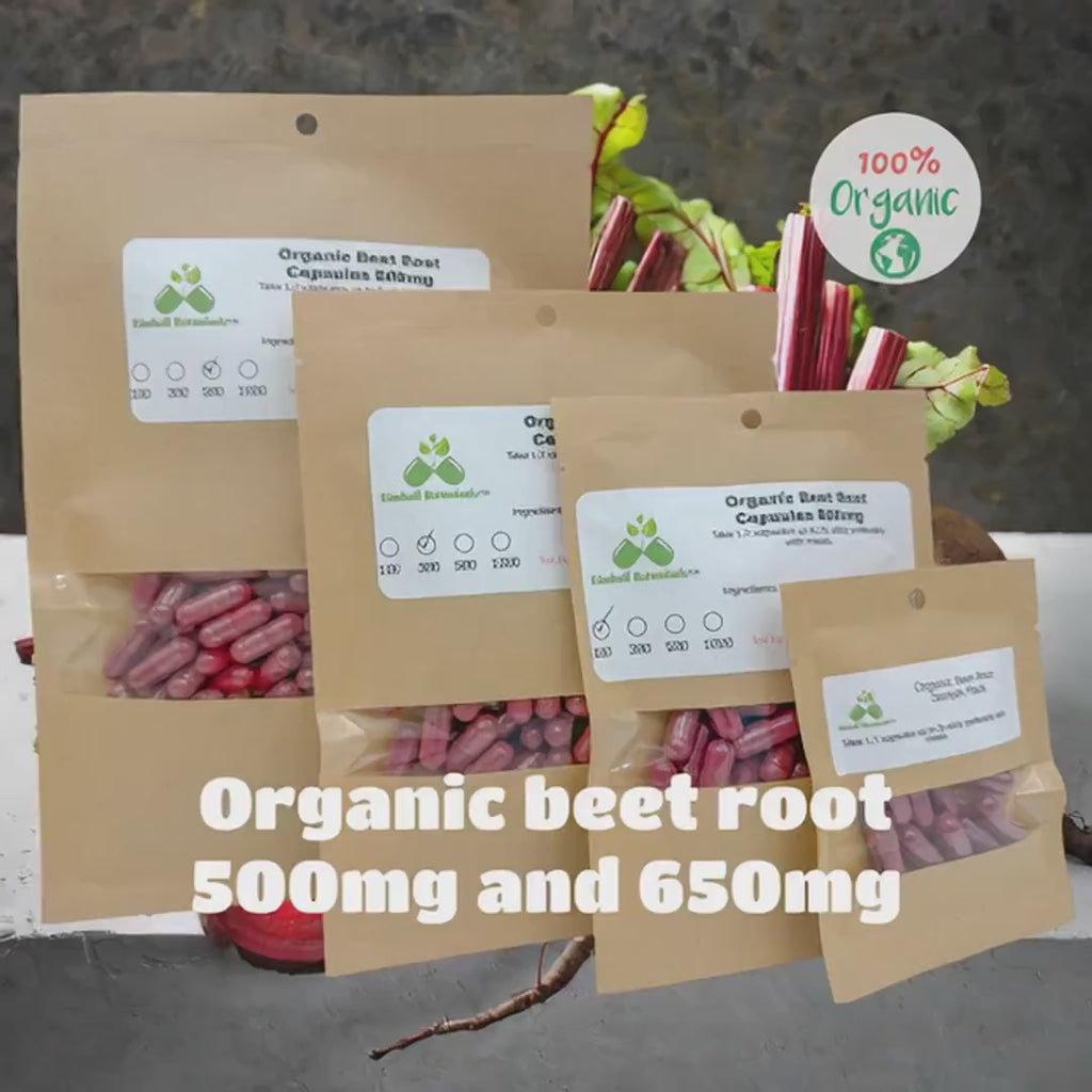 USDA Organic Beet Root (Beta vulgaris) 500mg and 650mg vegetarian or pullulan capsules, zero fillers or binders