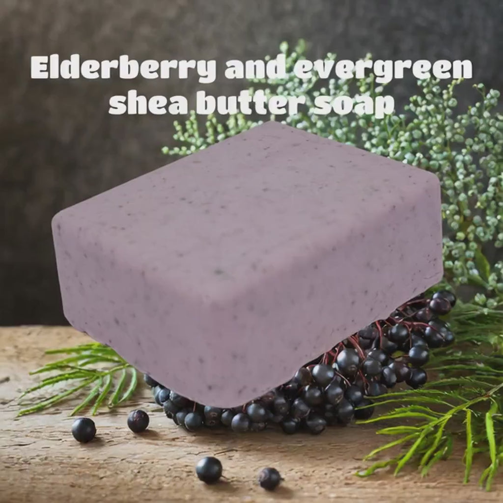 Natural Handmade Herbal Elderberry and Evergreen Shea Butter Soap, 3.2oz bar