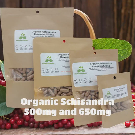 USDA Organic Schisandra Berry (Schisandra chinensis), 500mg or 650mg, vegetarian or pullulan capsules made fresh to order