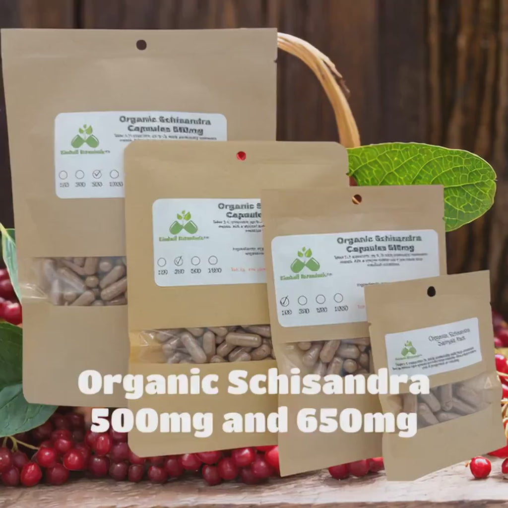 USDA Organic Schisandra Berry (Schisandra chinensis), 500mg or 650mg, vegetarian or pullulan capsules made fresh to order