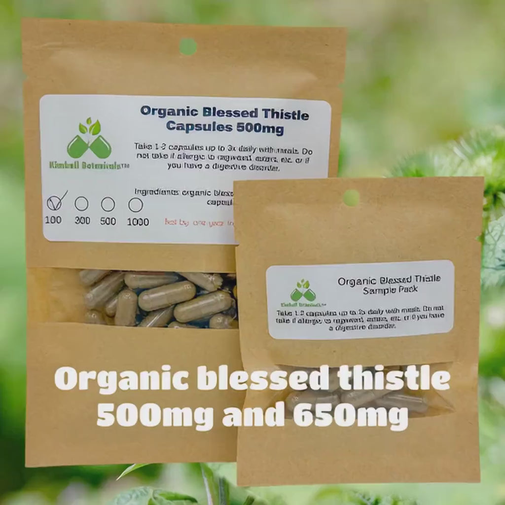 Organic Blessed Thistle (Centaurea benedicta) 500mg and 650mg vegetarian capsules made fresh to order