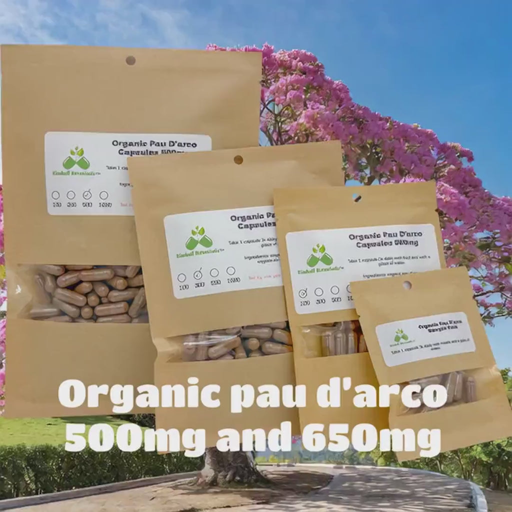 Organic Pau d’ Arco (Tabebuia avellanedae) 500mg or 650mg vegetarian capsules, or tincture, made fresh to order