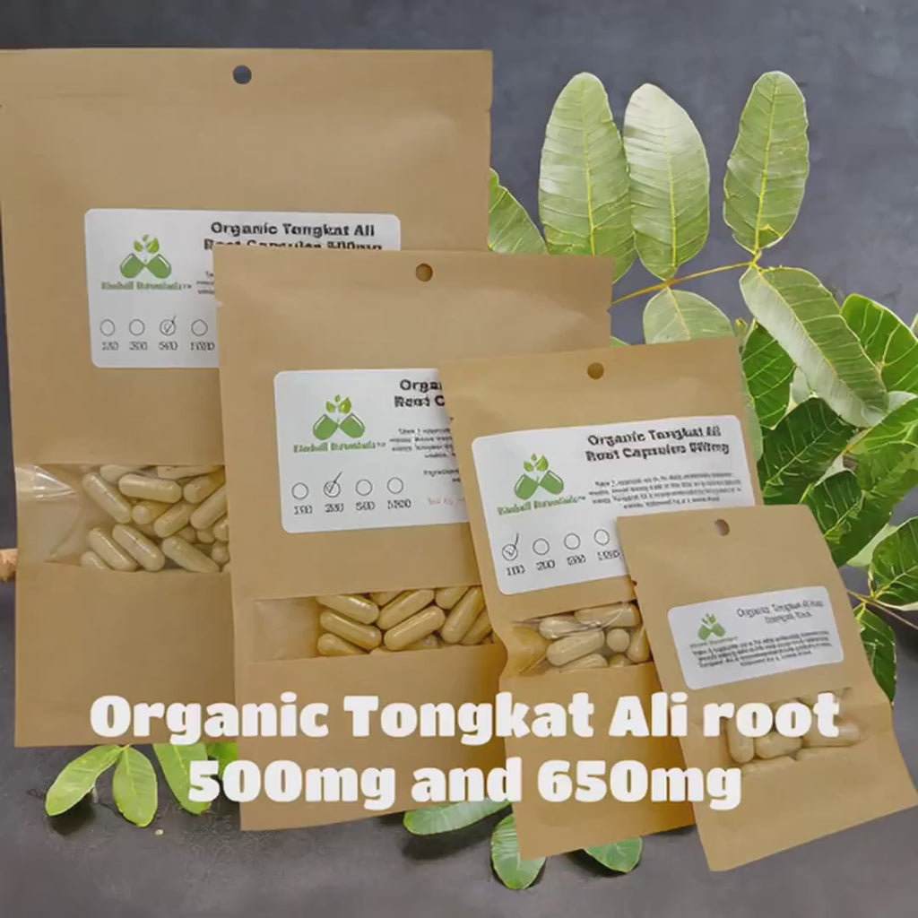 Certified Organic Tongkat Ali root (Eurycoma longifolia) 500mg or 650mg vegetarian capsules, pullulan, or tincture, made fresh to order