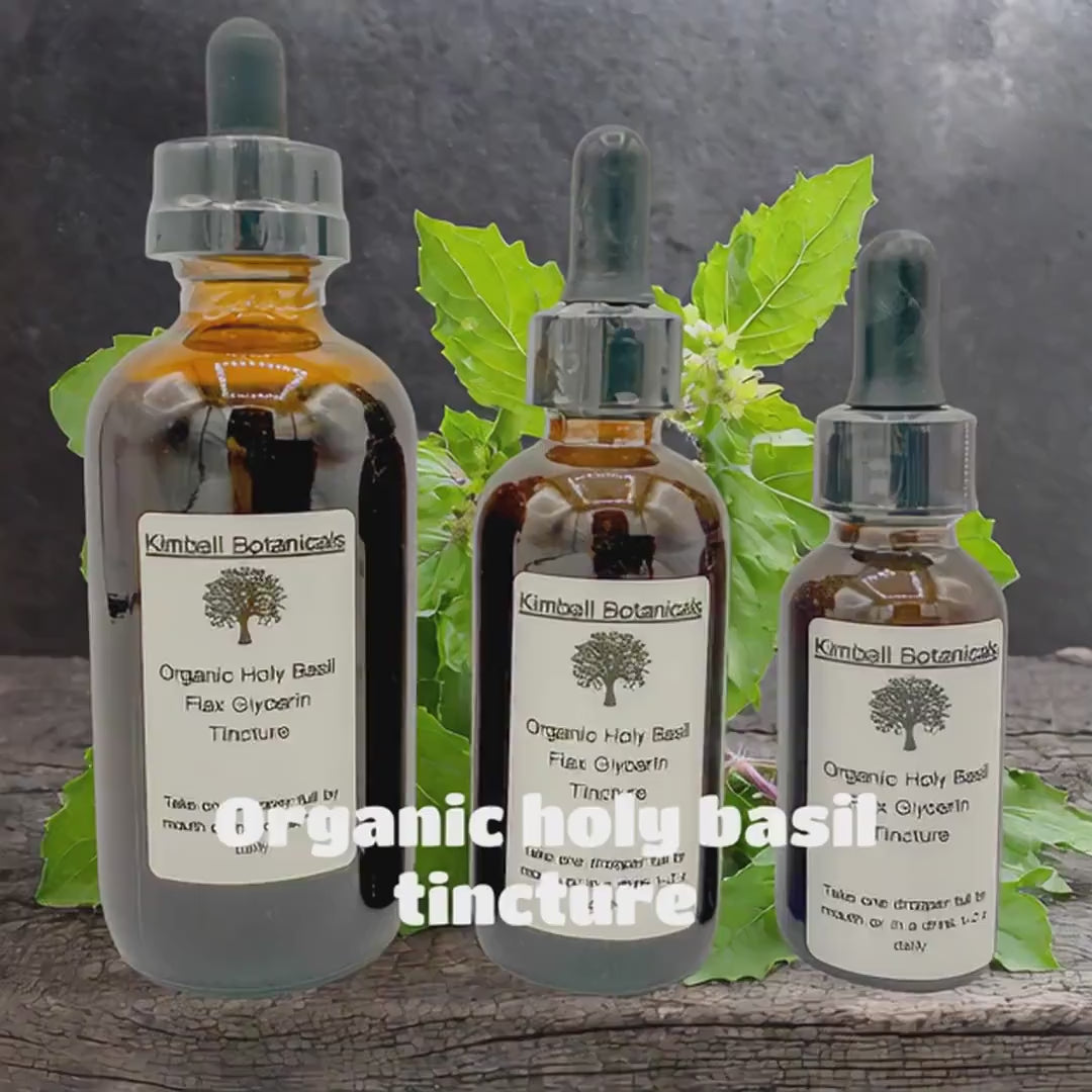 USDA Certified Organic Handcrafted Holy Basil "Tulsi" Glycerin Tincture, Double Extracted, NON GMO