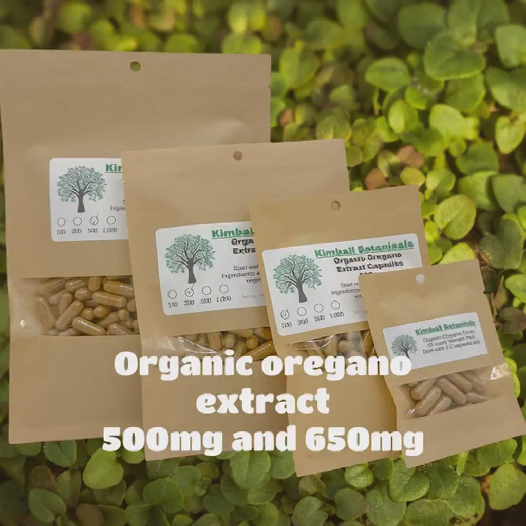 Organic Oregano Extract (origanum vulgare) 500mg and 650mg vegetarian or pullulan capsules made fresh to order
