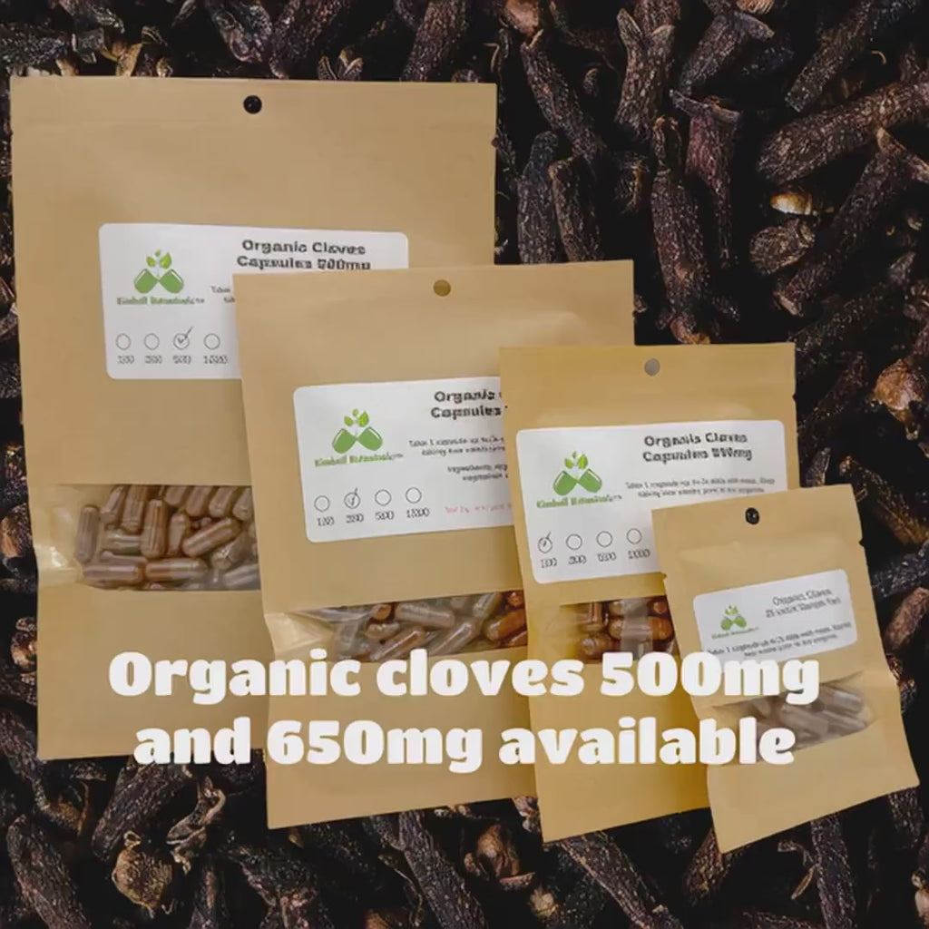 Organic Cloves (Syzygium aromaticum) 500mg or 650mg vegetarian or pullulan capsules made fresh to order, no fillers