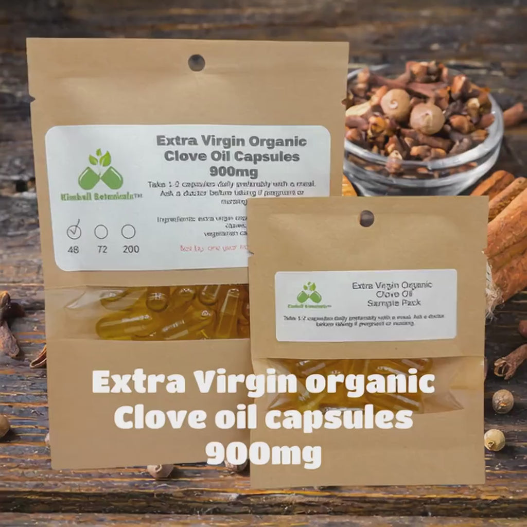 USDA Certified Extra Virgin Organic Clove Oil Capsules, 900mg vegetarian capsules made fresh to order with zero fillers
