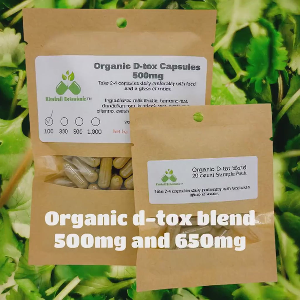 Organic Herbal D-tox Blend 500mg or 650mg vegetarian or pullulan capsules made fresh to order