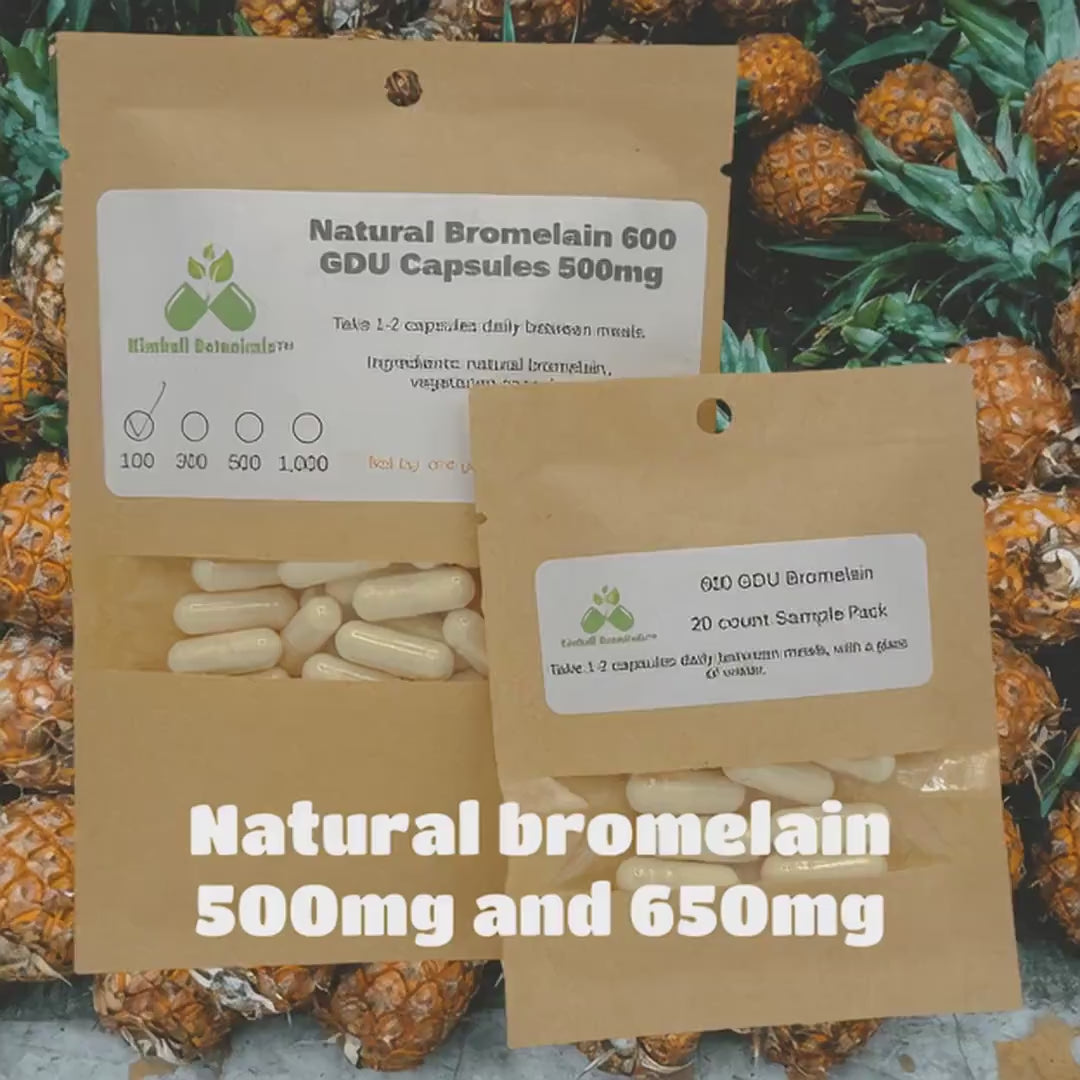 Natural Bromelain 600 GDU, 500mg or 650mg vegetarian capsules made fresh to order